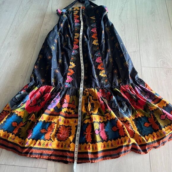 Anthropologie Farm Rio Embroidered Dress Strapless Black Folklore Size m petite - Picture 2 of 11